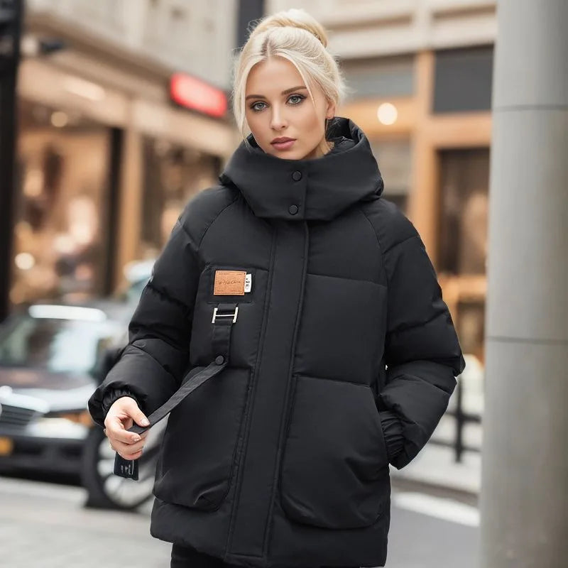 Lange dames puffer winterjas met dons
