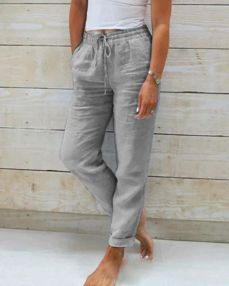 NOÉVA | zomerbroek met elastische taille en rechte pijpen