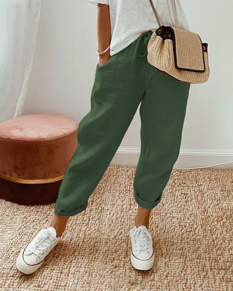 SIENNA | Luchtige Stof Broek met Middelhoge Taille