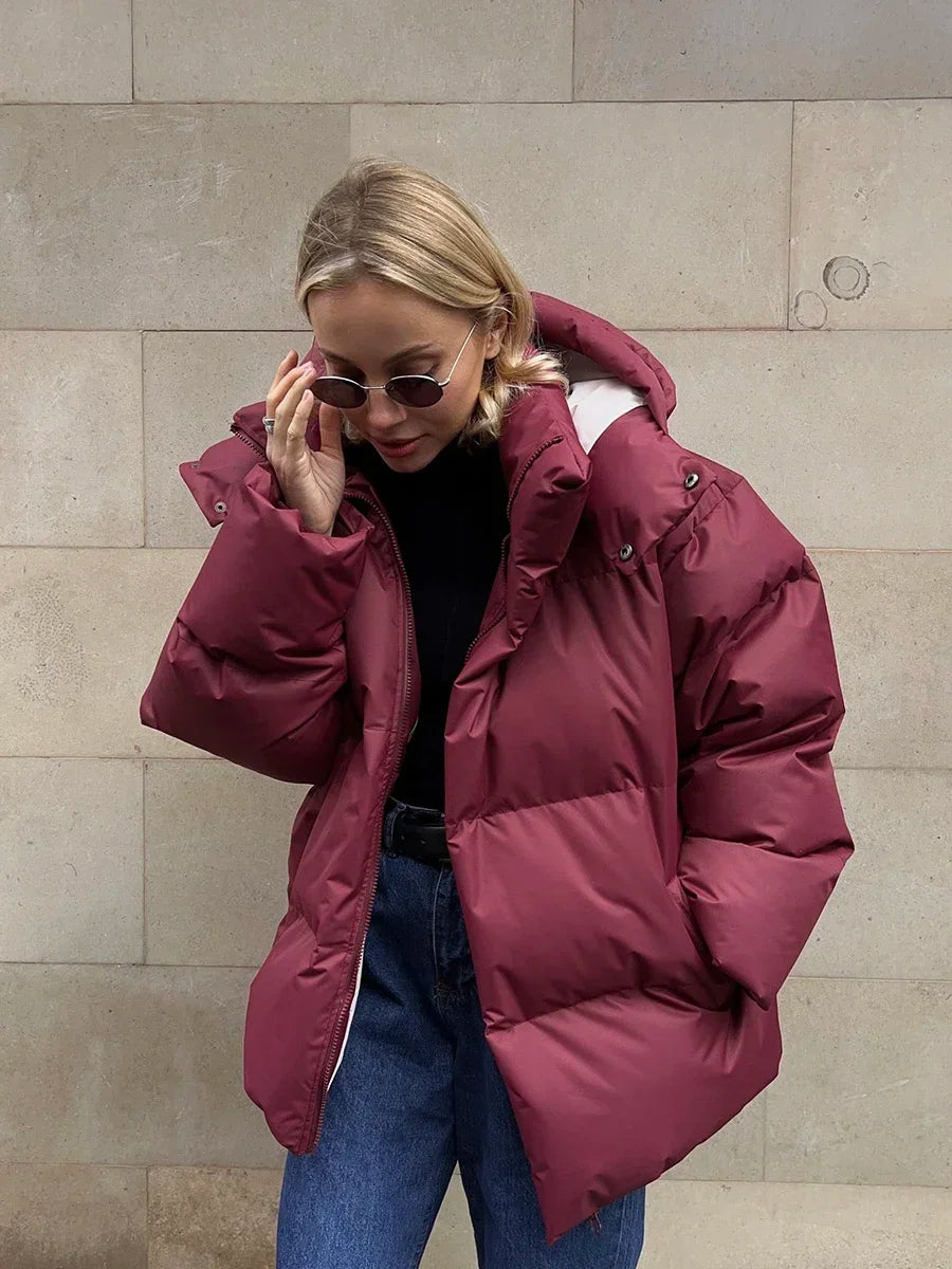 Dames Puffer Winterjas met Oversized Pasvorm en Verstelbare Capuchon