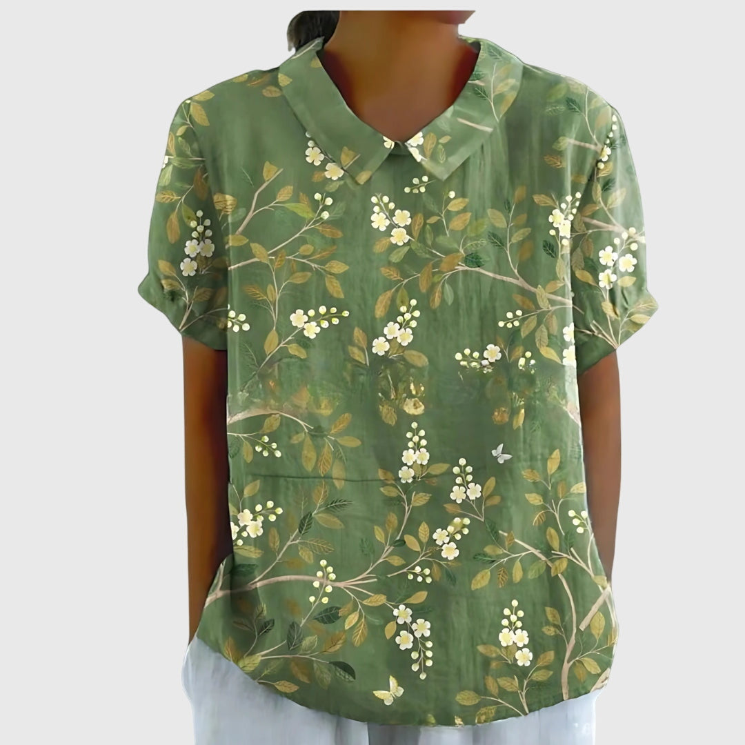 Eline Dames Blouse | Bloemenprint, Katoen, Korte Mouwen 11