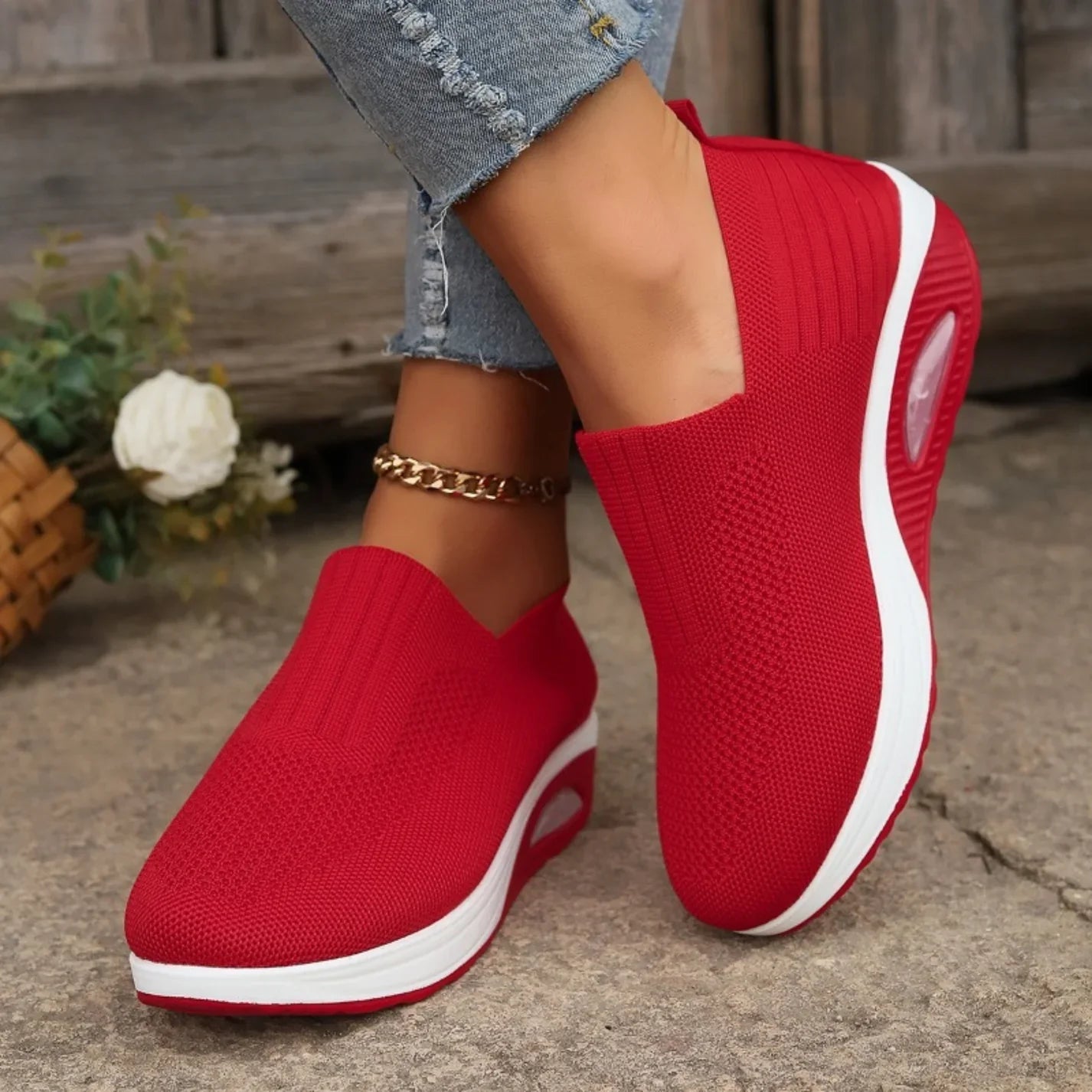 Ella Dames Sneakers | Elastisch Mesh, Verhoogde Sleehak 10