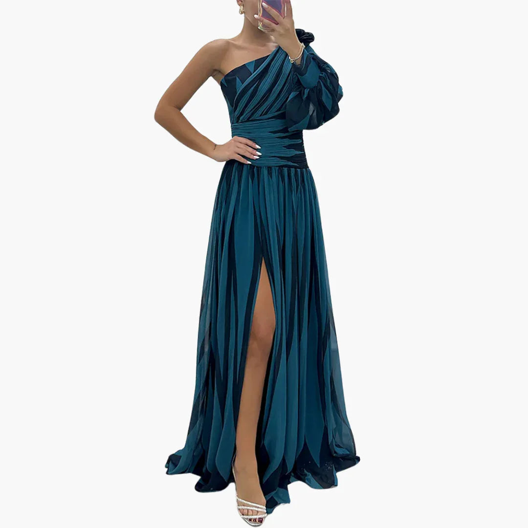 Gina Dames Maxi Jurk | Gestreept One-Shoulder Design, Ademend en Lichtgewicht 4