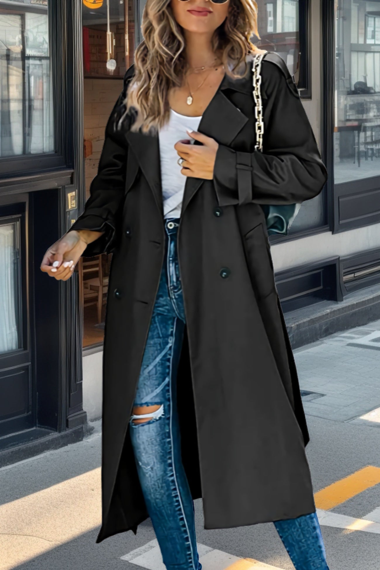 Iris Dames Trenchcoat | Ademend Polyester, Double-Breasted Zwart