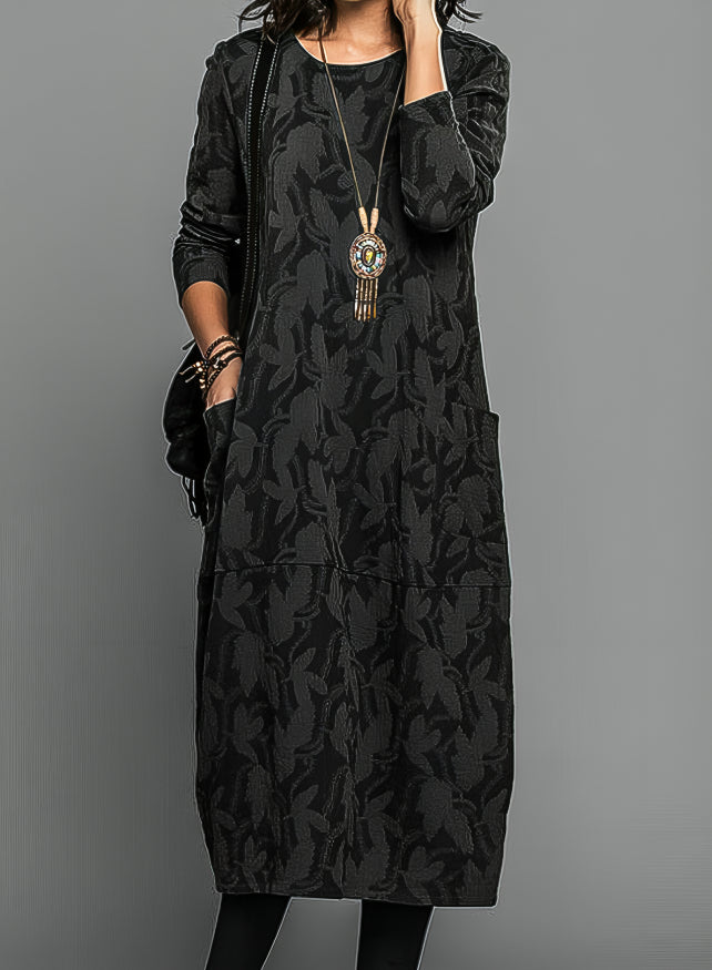 Mira Dames Midi Jurk | Luxe Stof, Relaxed Fit, Subtiele Print 3