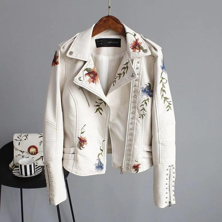 Sophie Dames Leren Jack | Kunstleer, Bloemenborduursel, Tijdloos Design 7