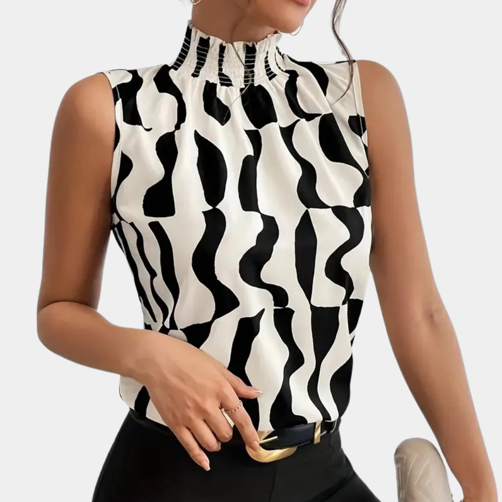 AMARISE | Geraffineerd T-shirt met Hoge Halslijn