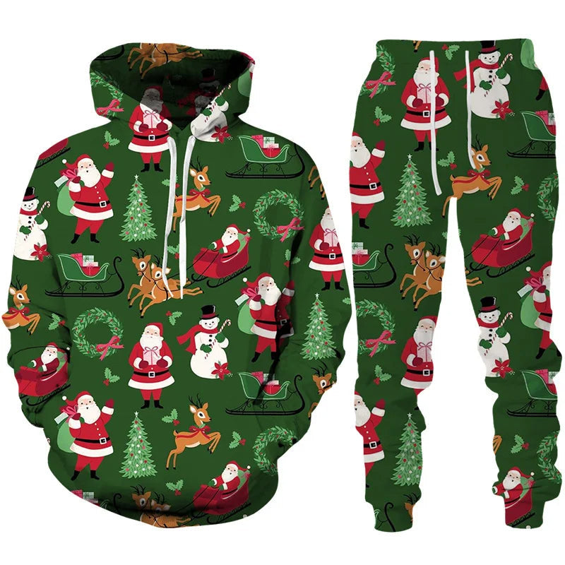 Vardi Heren Trainingspak | Oversized Hoodie met Kerstprint en Comfortabele Broek 3