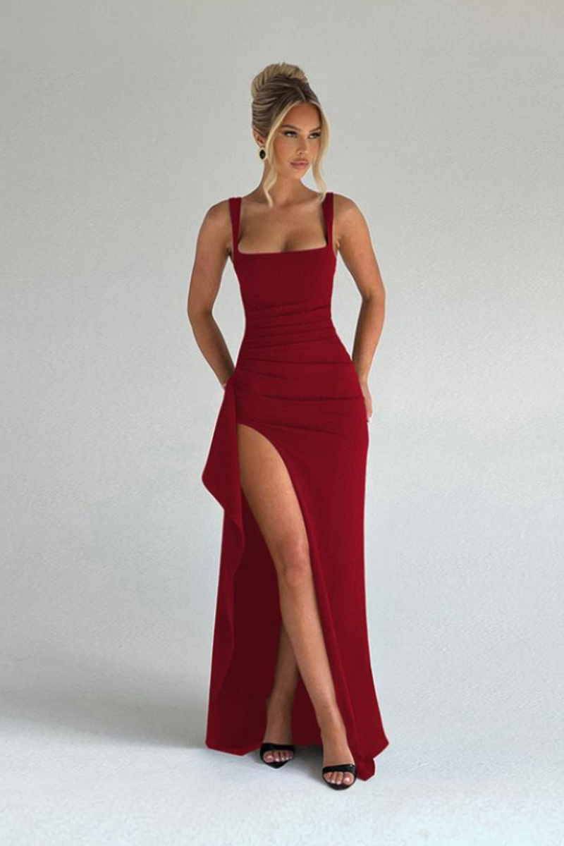 Elarisse | Maxi Jurk met Spaghettibandjes en Elegante Split