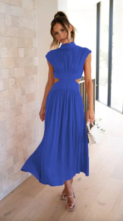SALVINA | Maxi-jurk met Cut-out Rug en Plooidetail