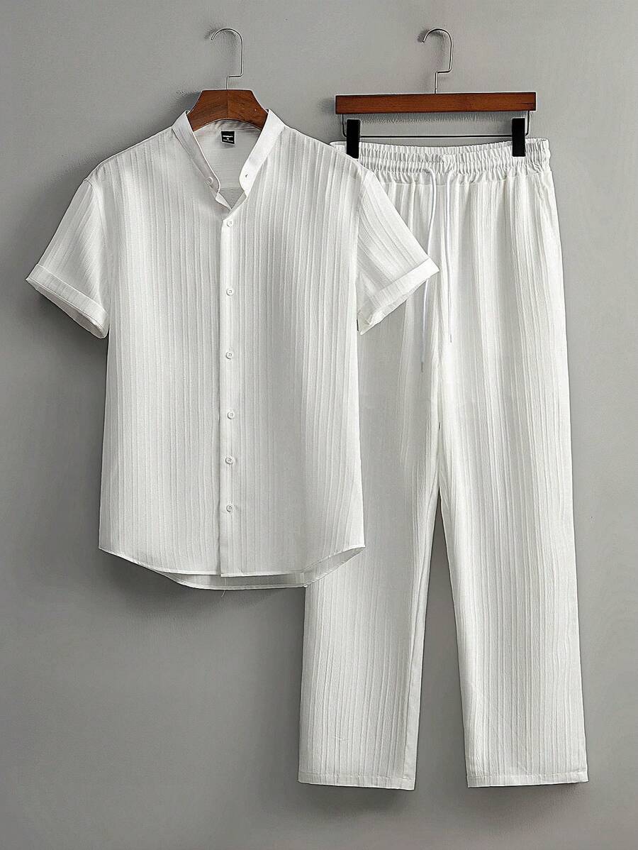 Zwart heren co-ord set met opstaande kraag – moderne Japanse stijl met luxe uitstraling