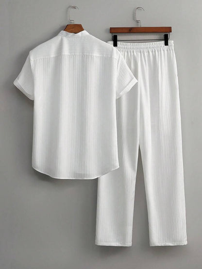 Zwart heren co-ord set met opstaande kraag – moderne Japanse stijl met luxe uitstraling