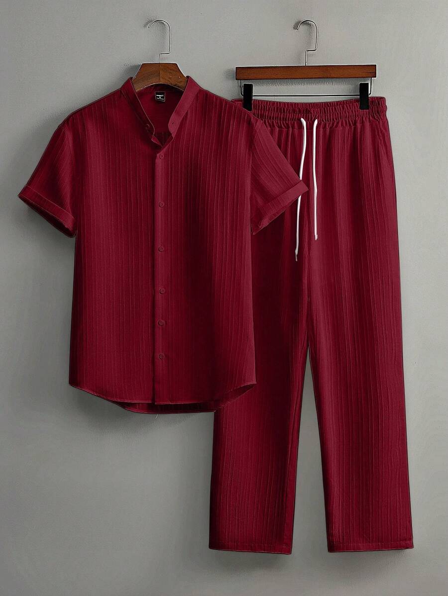Zwart heren co-ord set met opstaande kraag – moderne Japanse stijl met luxe uitstraling