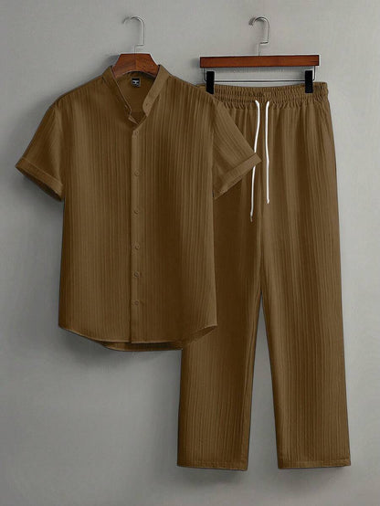 Zwart heren co-ord set met opstaande kraag – moderne Japanse stijl met luxe uitstraling