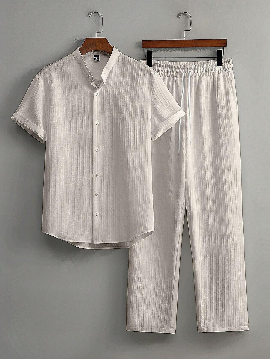 Zwart heren co-ord set met opstaande kraag – moderne Japanse stijl met luxe uitstraling