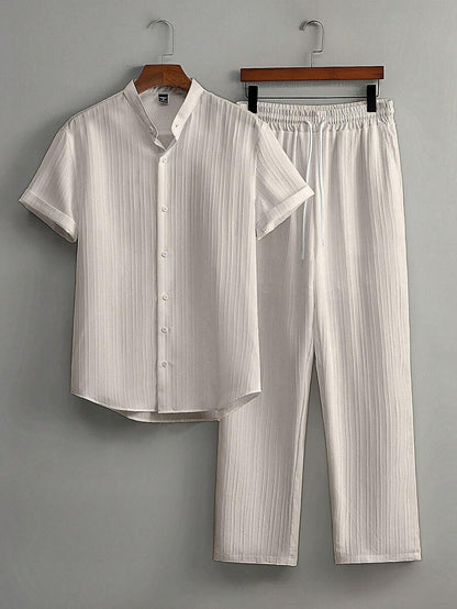Zwart heren co-ord set met opstaande kraag – moderne Japanse stijl met luxe uitstraling