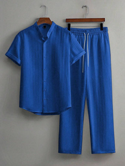 Zwart heren co-ord set met opstaande kraag – moderne Japanse stijl met luxe uitstraling