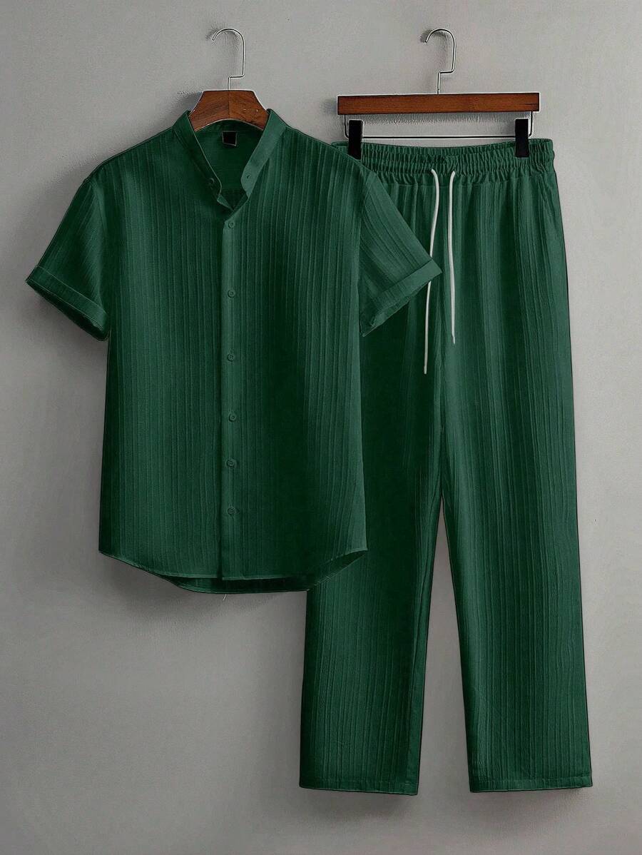 Zwart heren co-ord set met opstaande kraag – moderne Japanse stijl met luxe uitstraling