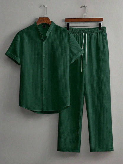 Zwart heren co-ord set met opstaande kraag – moderne Japanse stijl met luxe uitstraling