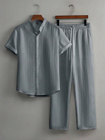 Zwart heren co-ord set met opstaande kraag – moderne Japanse stijl met luxe uitstraling