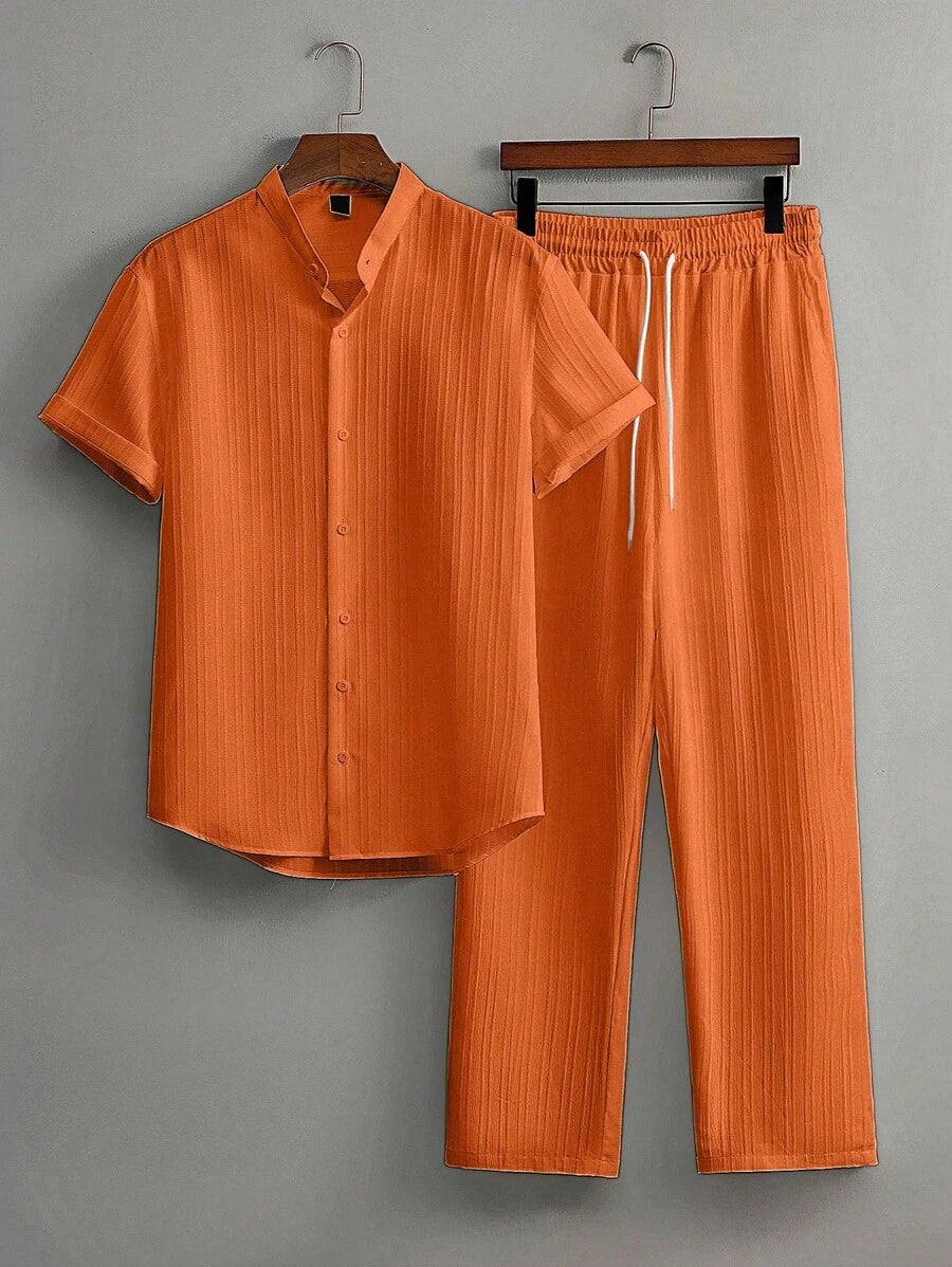 Zwart heren co-ord set met opstaande kraag – moderne Japanse stijl met luxe uitstraling
