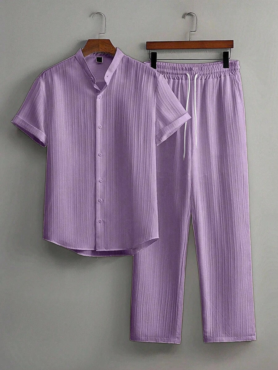 Zwart heren co-ord set met opstaande kraag – moderne Japanse stijl met luxe uitstraling