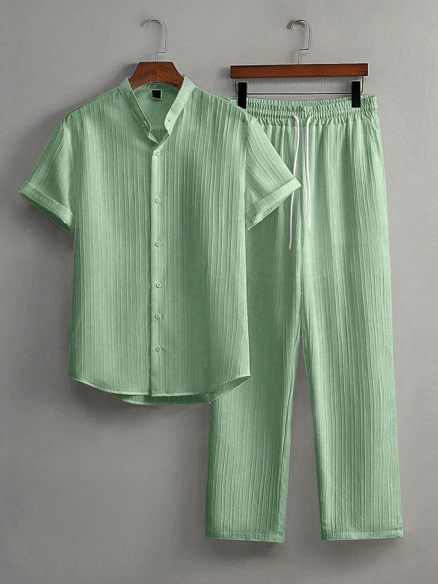 Zwart heren co-ord set met opstaande kraag – moderne Japanse stijl met luxe uitstraling