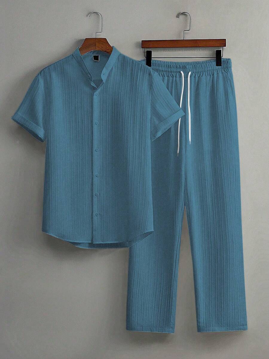 Zwart heren co-ord set met opstaande kraag – moderne Japanse stijl met luxe uitstraling
