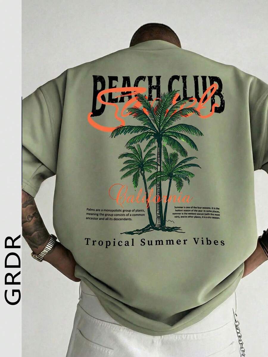 Casual mintgroen heren T-shirt met print en oversized fit