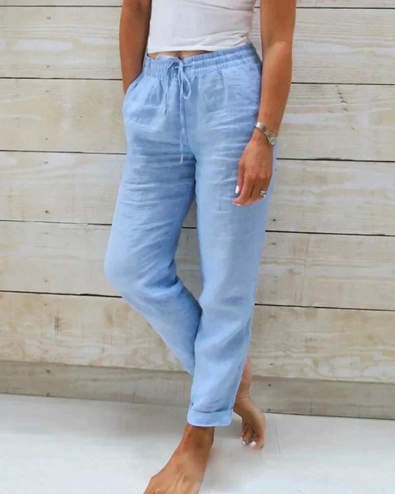 NOÉVA | zomerbroek met elastische taille en rechte pijpen
