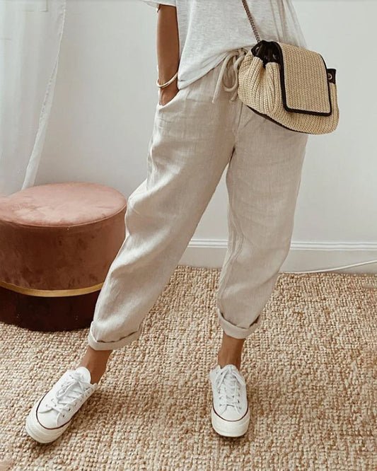SIENNA | Luchtige Stof Broek met Middelhoge Taille