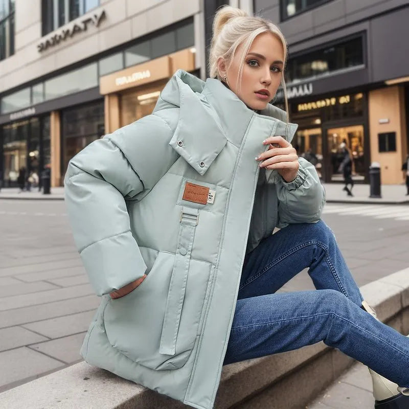 Lange dames puffer winterjas met dons