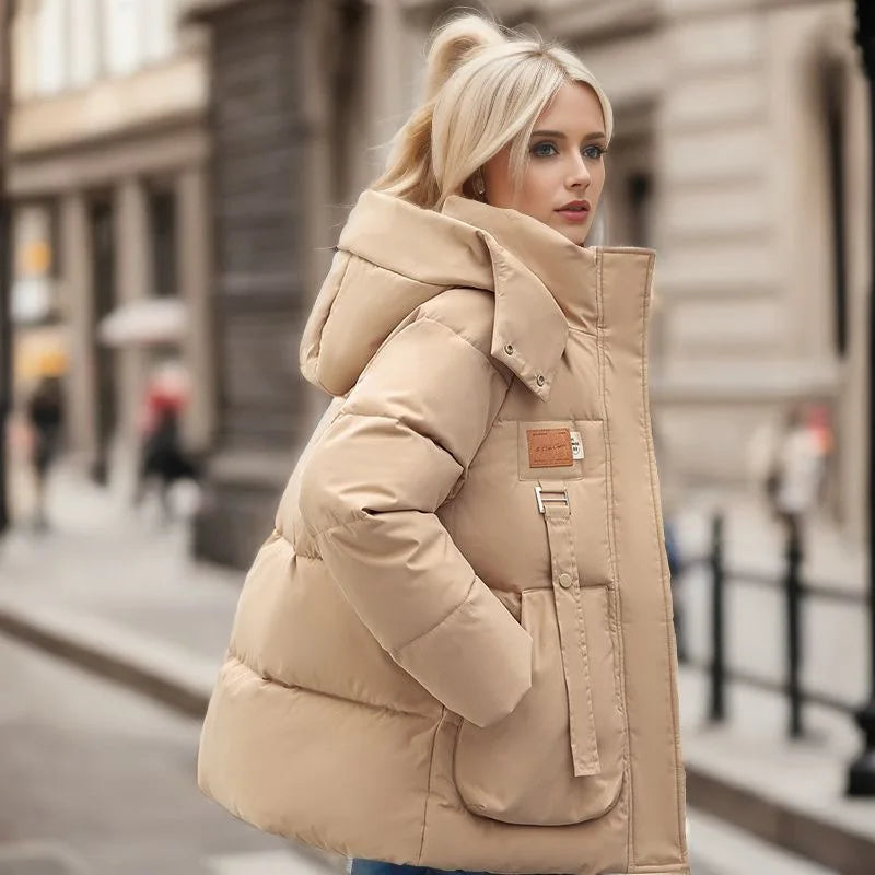 Lange dames puffer winterjas met dons