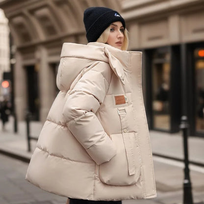 Lange dames puffer winterjas met dons
