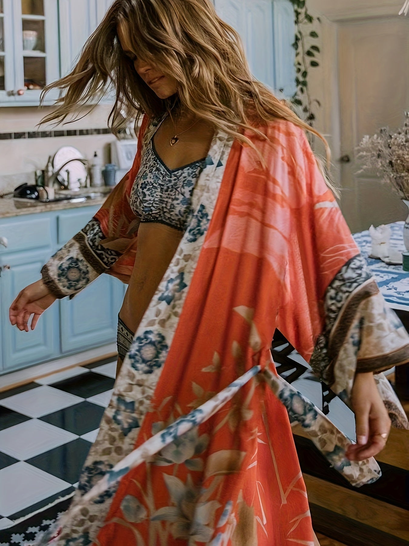 Yumea | Lange Kimono met Bloemenprint voor Dames