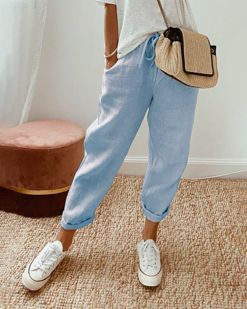 SIENNA | Luchtige Stof Broek met Middelhoge Taille