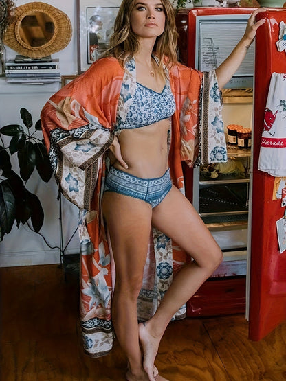 Yumea | Lange Kimono met Bloemenprint voor Dames