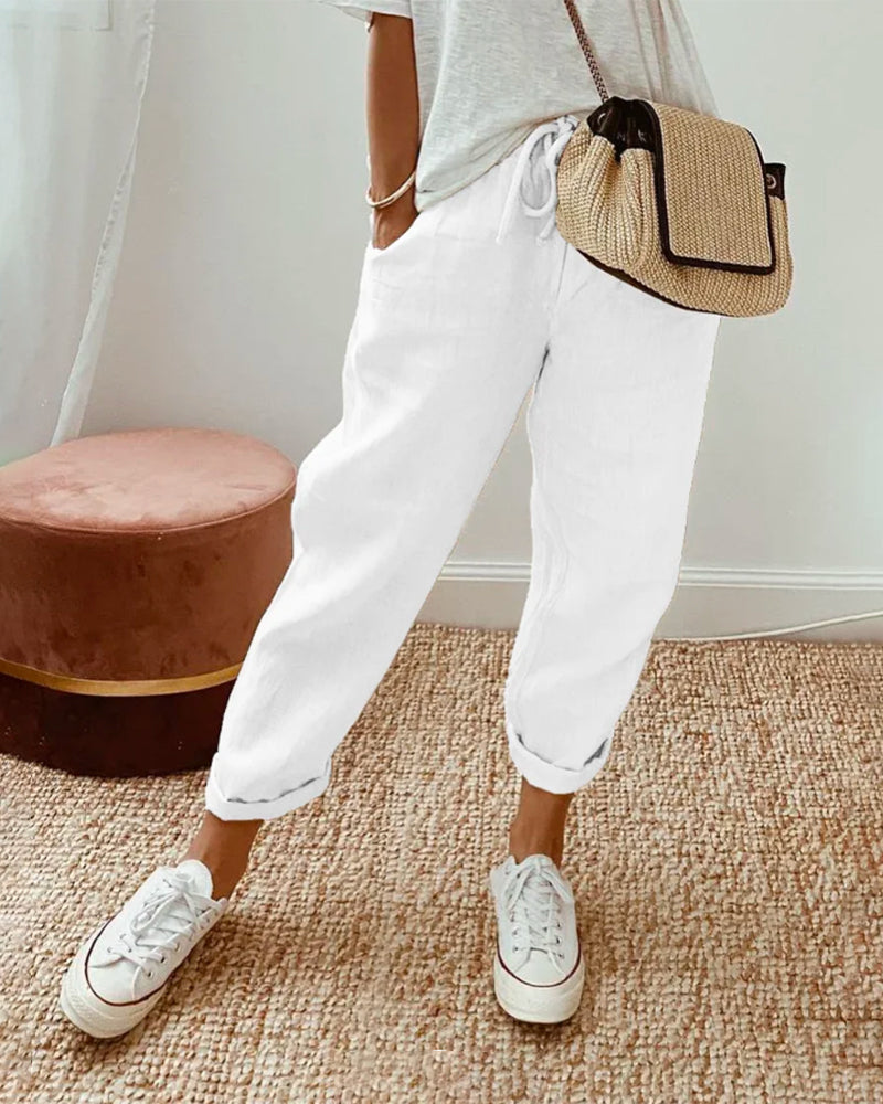 SIENNA | Luchtige Stof Broek met Middelhoge Taille