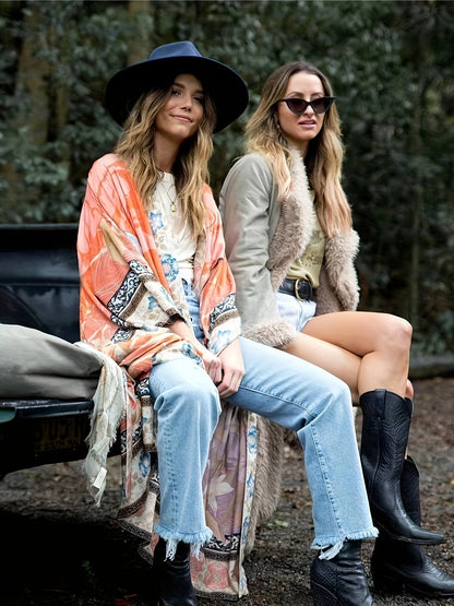 Yumea | Lange Kimono met Bloemenprint voor Dames