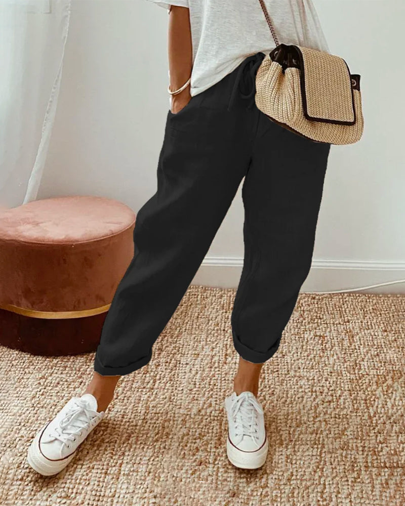 SIENNA | Luchtige Stof Broek met Middelhoge Taille
