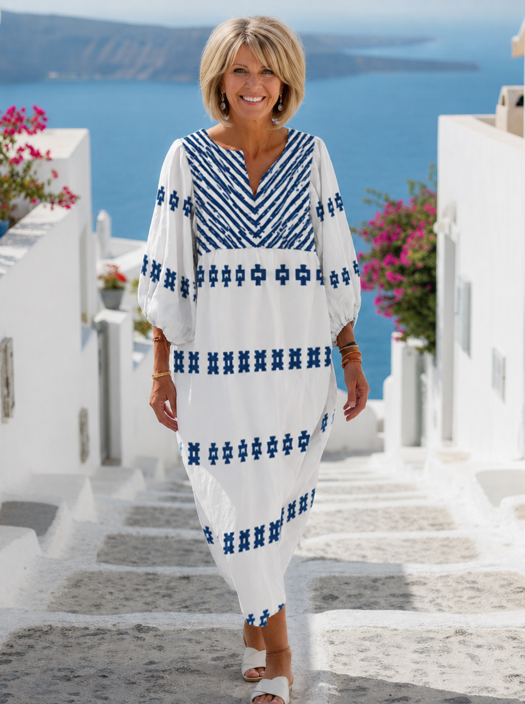 Evadne Dames Maxi Jurk | Geborduurd, Ademend, Lange Mouwen
