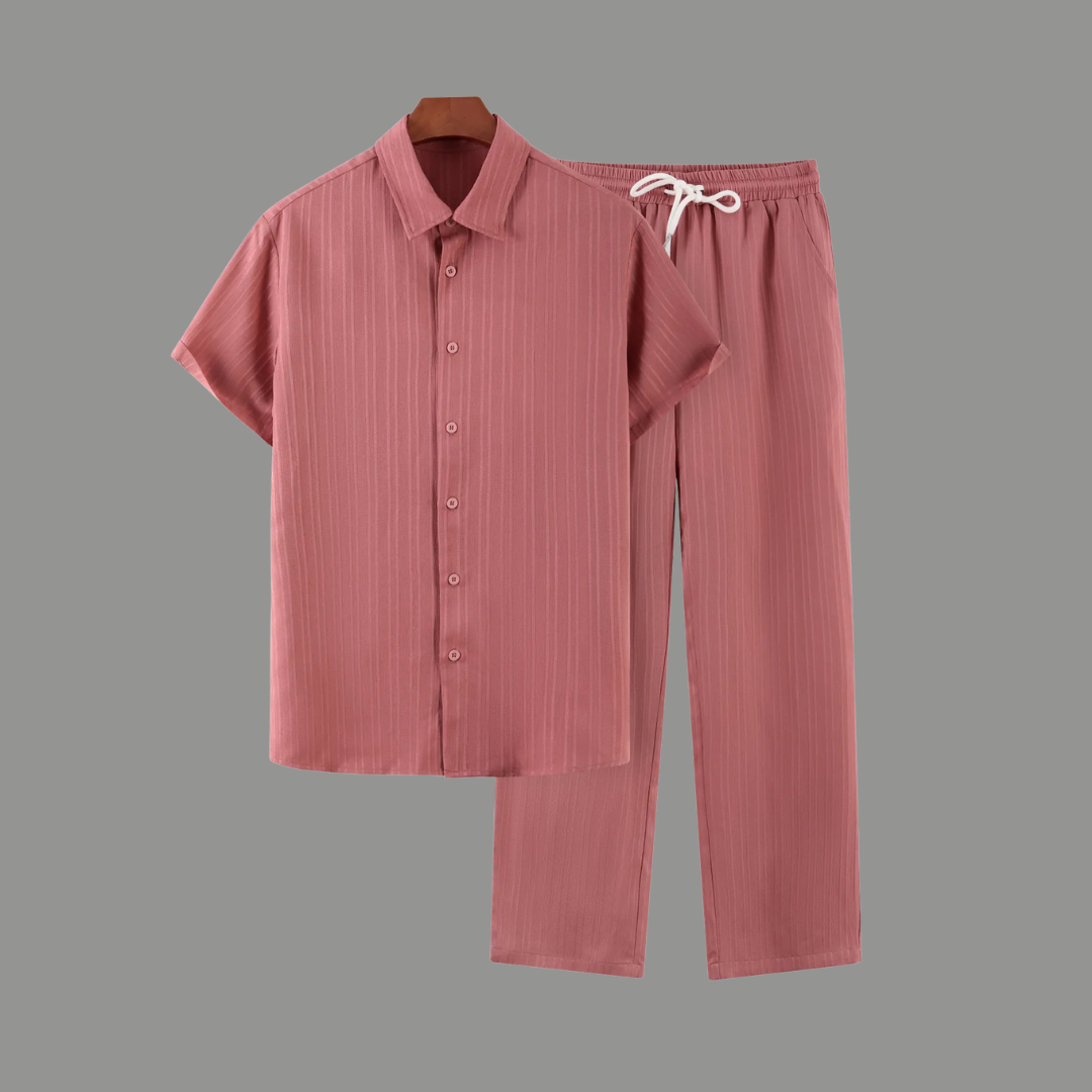 Zwart heren co-ord set met opstaande kraag – moderne Japanse stijl met luxe uitstraling