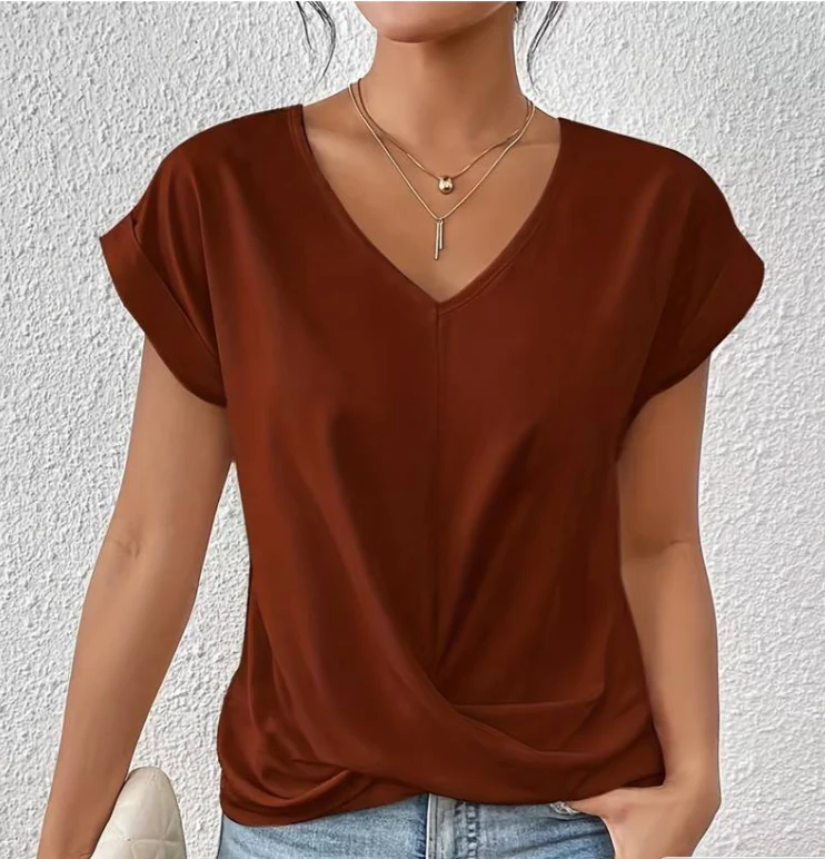 Evina | Losvallend Dames T-shirt met V-hals en Gekruist Detail
