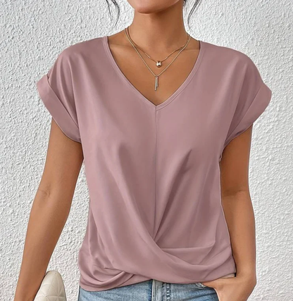 Evina | Losvallend Dames T-shirt met V-hals en Gekruist Detail