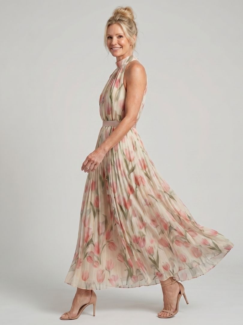 Aurel Dames Midi Jurk | Bloemenpatroon, Halterhals, Lichtgewicht 3