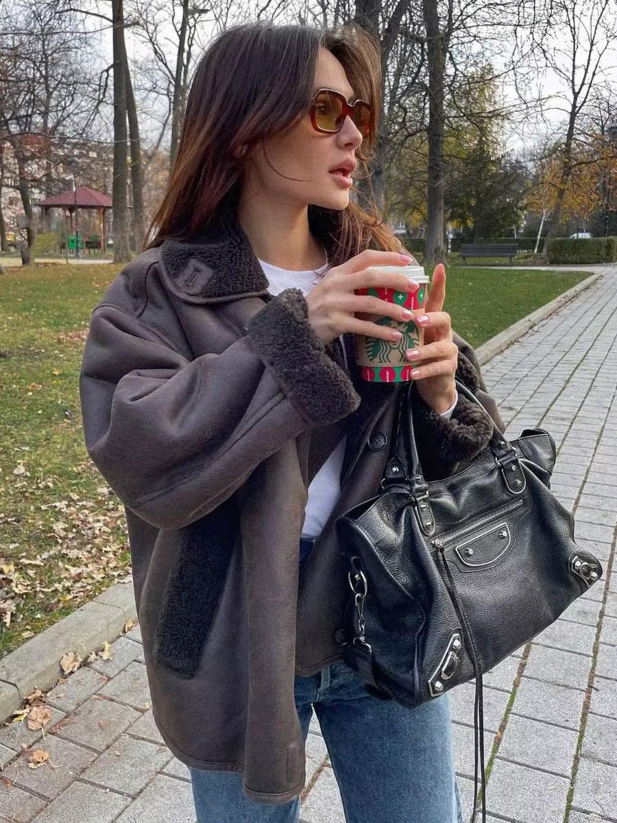 Ava Dames Jas Winter | Leren Bruin met Fleece Voering, Vintage Chic