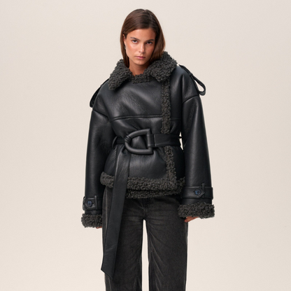 Ava Dames Winterjas | Luxe PU-Leer met Oversized Ceintuur