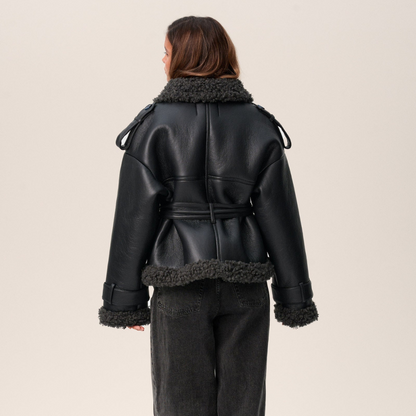 Ava Dames Winterjas | Luxe PU-Leer met Oversized Ceintuur