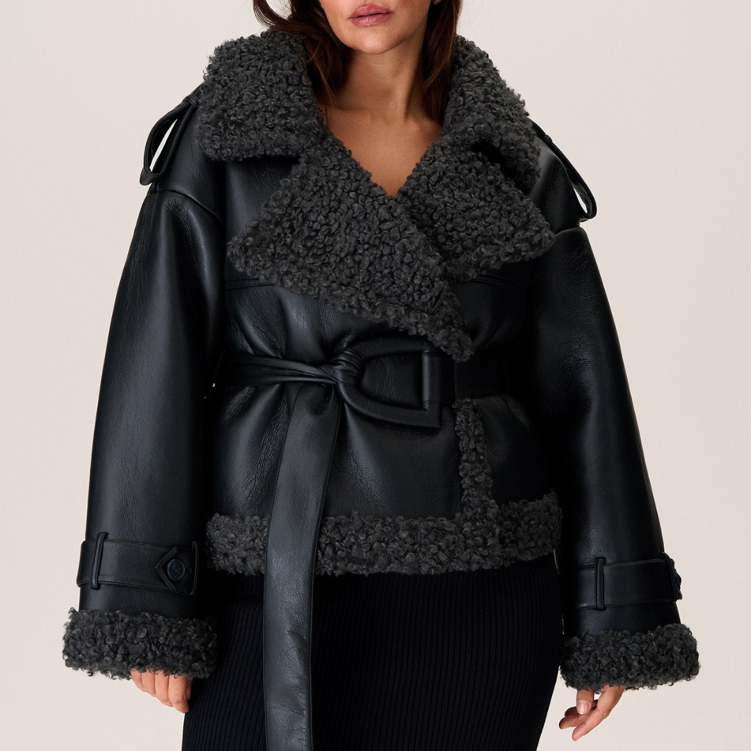 Ava Dames Winterjas | Luxe PU-Leer met Oversized Ceintuur