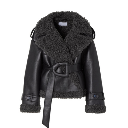 Ava Dames Winterjas | Luxe PU-Leer met Oversized Ceintuur